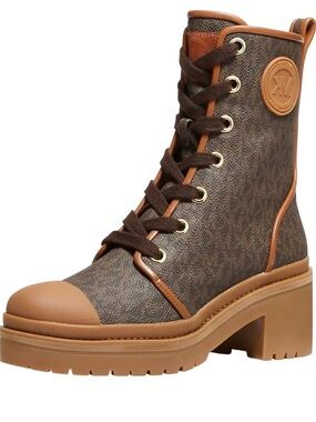 Michael Kors Brown & Tan Lace-Up Platform Combat Boot